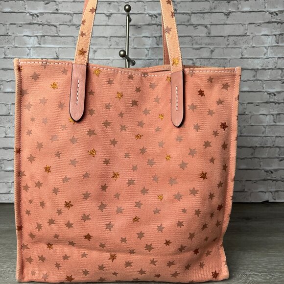 Rare Coach Unicorn Stars Pink Canvas Tote Purse Bag Rare - Picture 2 of 5
